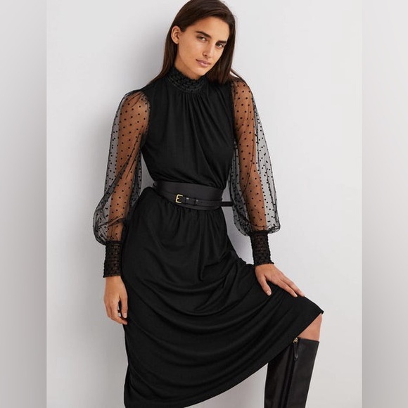 NWT Boden Black Polka Dot Tulle Sleeve Midi Party Dress Size US 6R - Picture 7 of 8